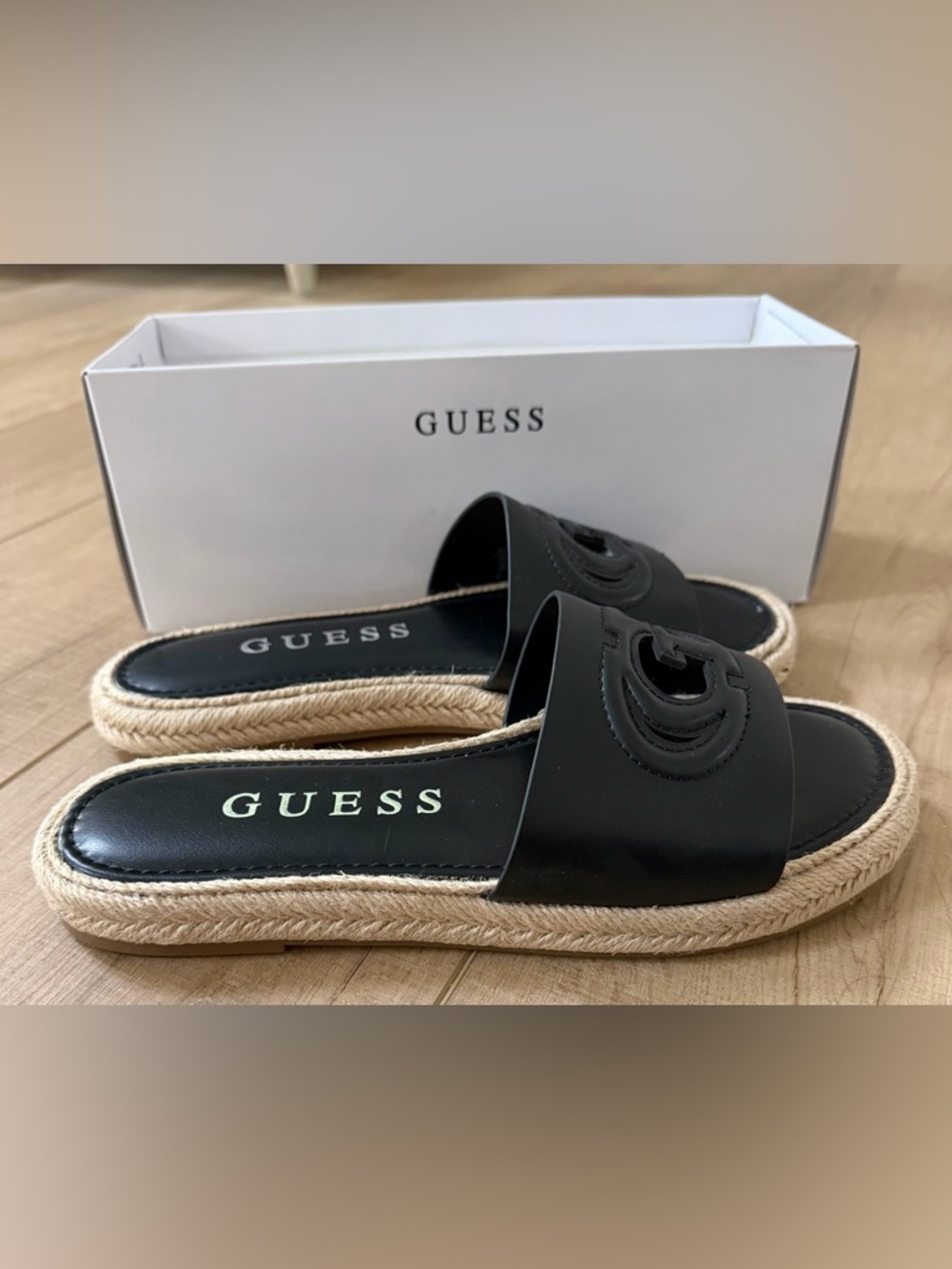 GUESS Black Women’s Slide Sandals with Rope Platform size 7 1/2